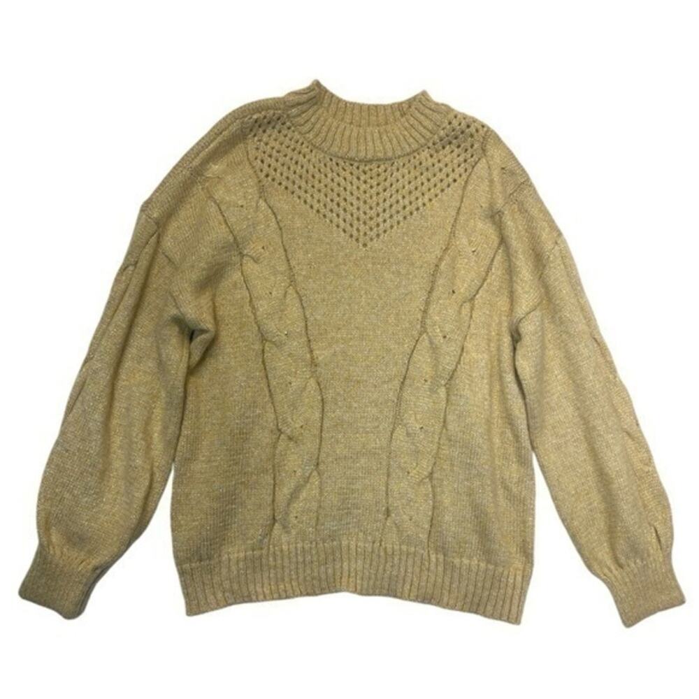 Lauren Conrad Diamond Stitch Knit Sweater Gold Tan Size XXL oversized crewneck